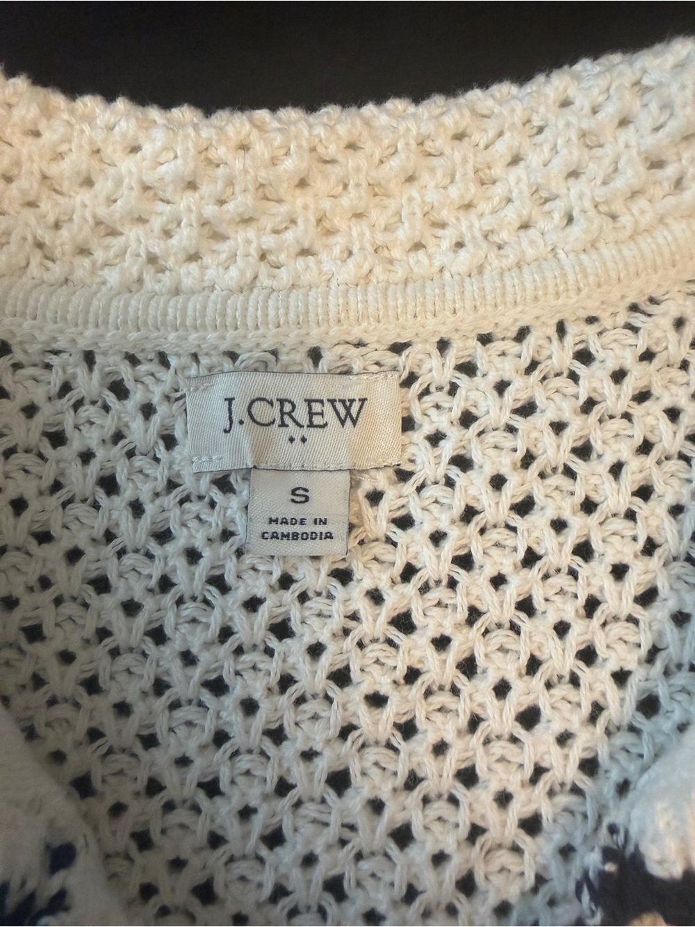 J. Crew Cream Short-Sleeve Knit Cardigan with Navy Trim and Gold Buttons - Picture 3 of 5